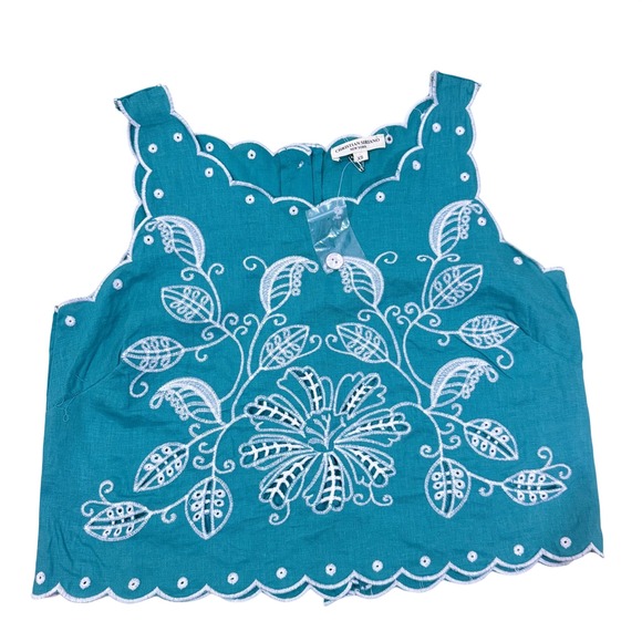 Christian Siriano Tops - Christian Siriano Women Teal Embroidered Linen Blend Crop Top Size XS